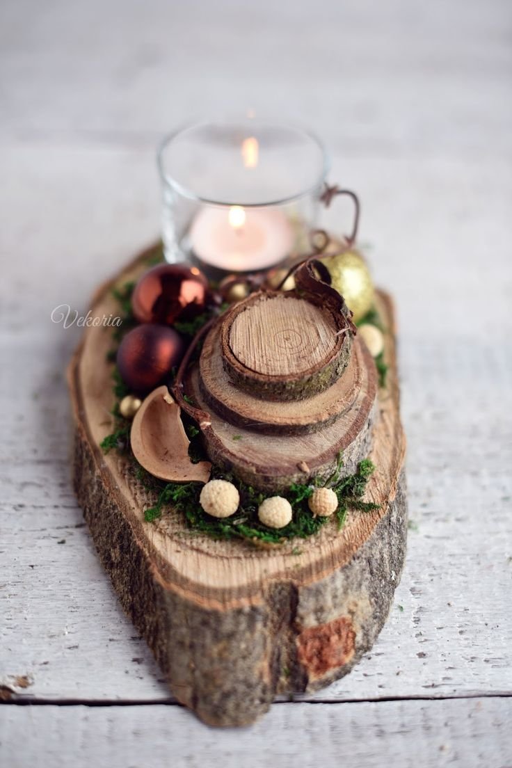Свеча на спиле дерева декор