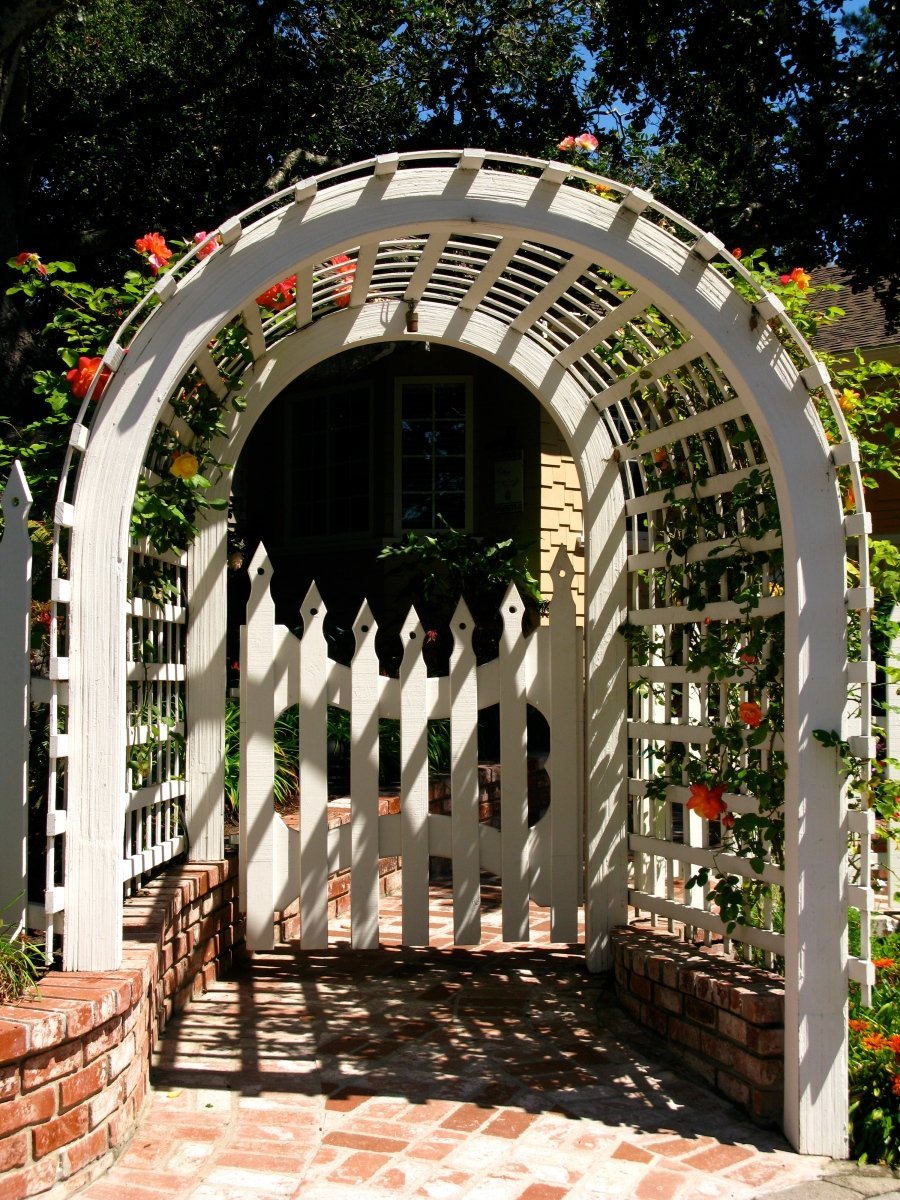 Забор с аркой в саду