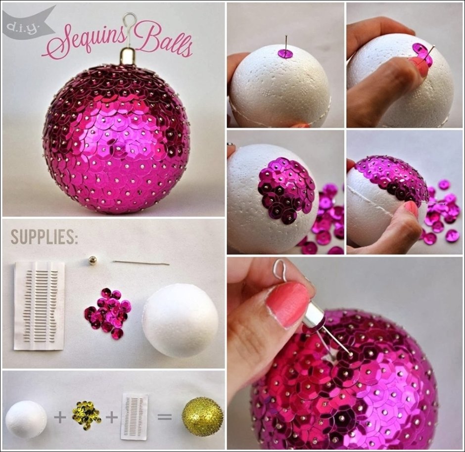 Елочные игрушки из пенопластовых шаров