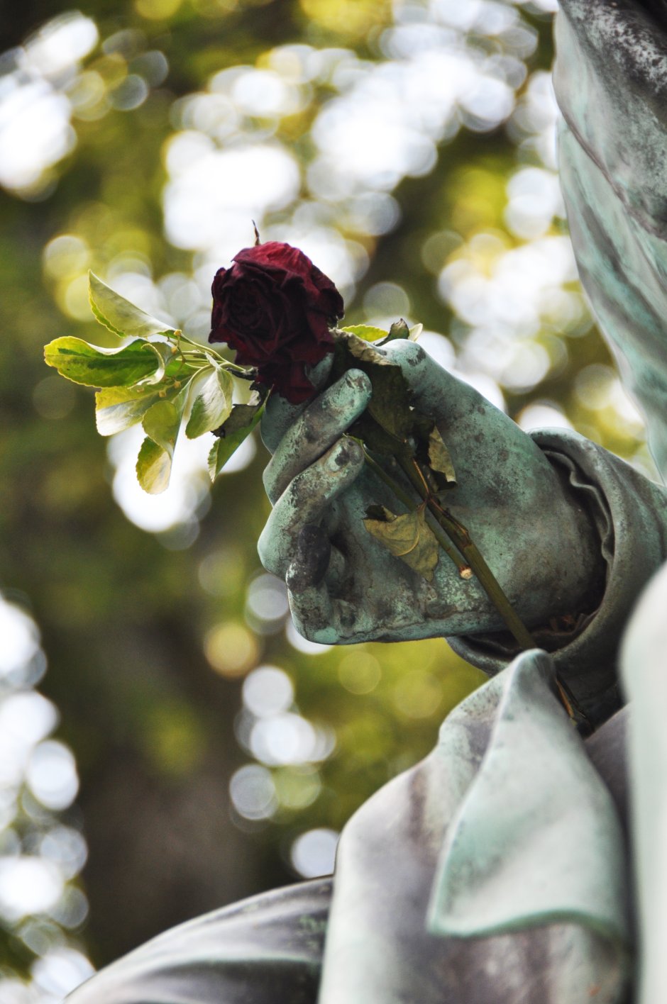 Роза в руке статуи