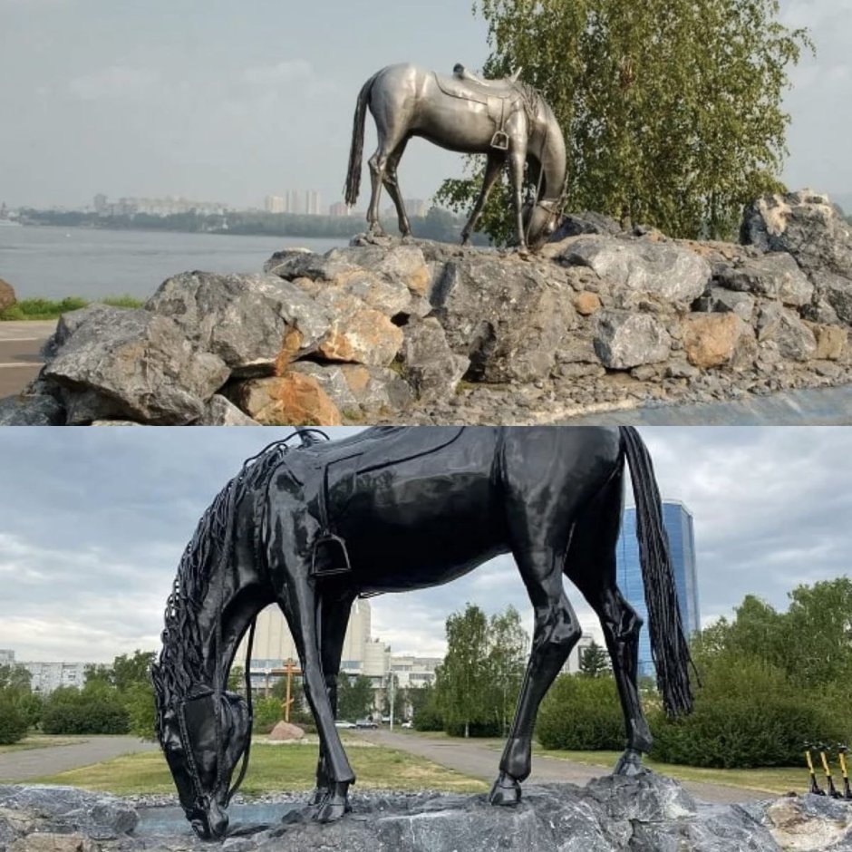 Памятник лошадь белая Красноярск