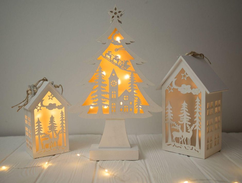 Новогодние деревянные домики с подсветкой