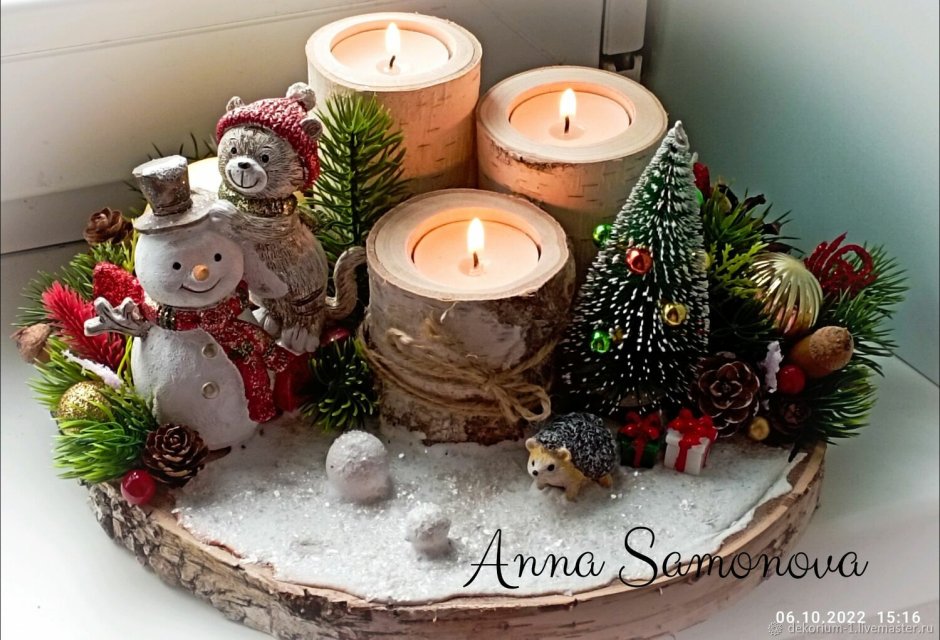 Новогодняя композиция со снеговиком и елкой