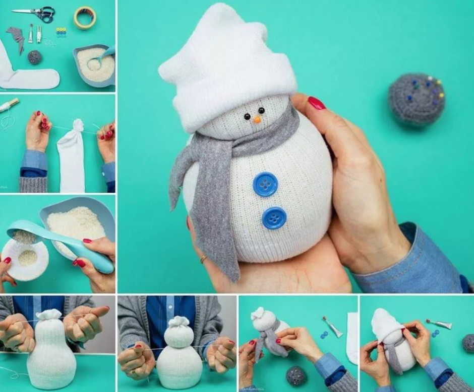 Фигурка декоративная "Снеговик в шапке и в жилетке со снежком" н-26см