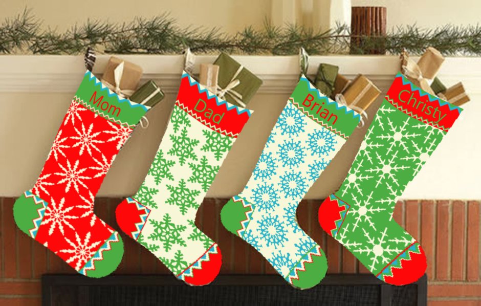 Зеленые бархатные новогодние носки декор
