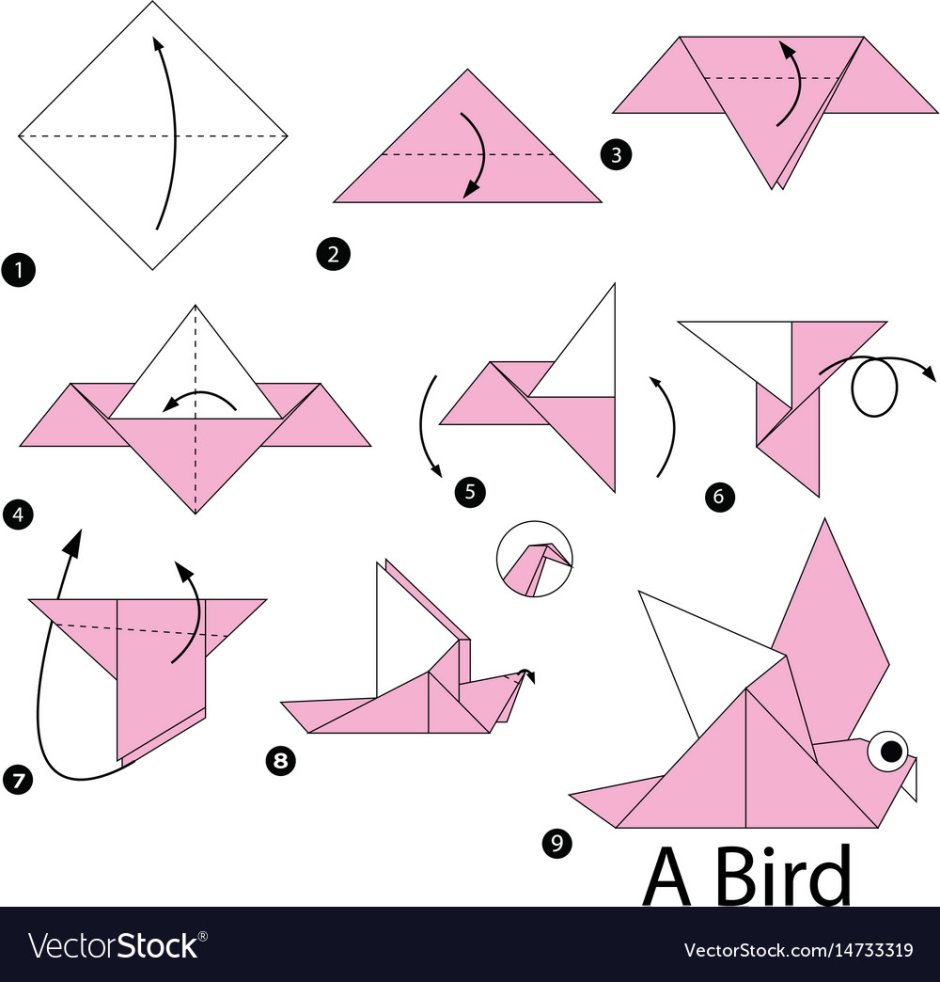 Оригами из бумаги попугай схема