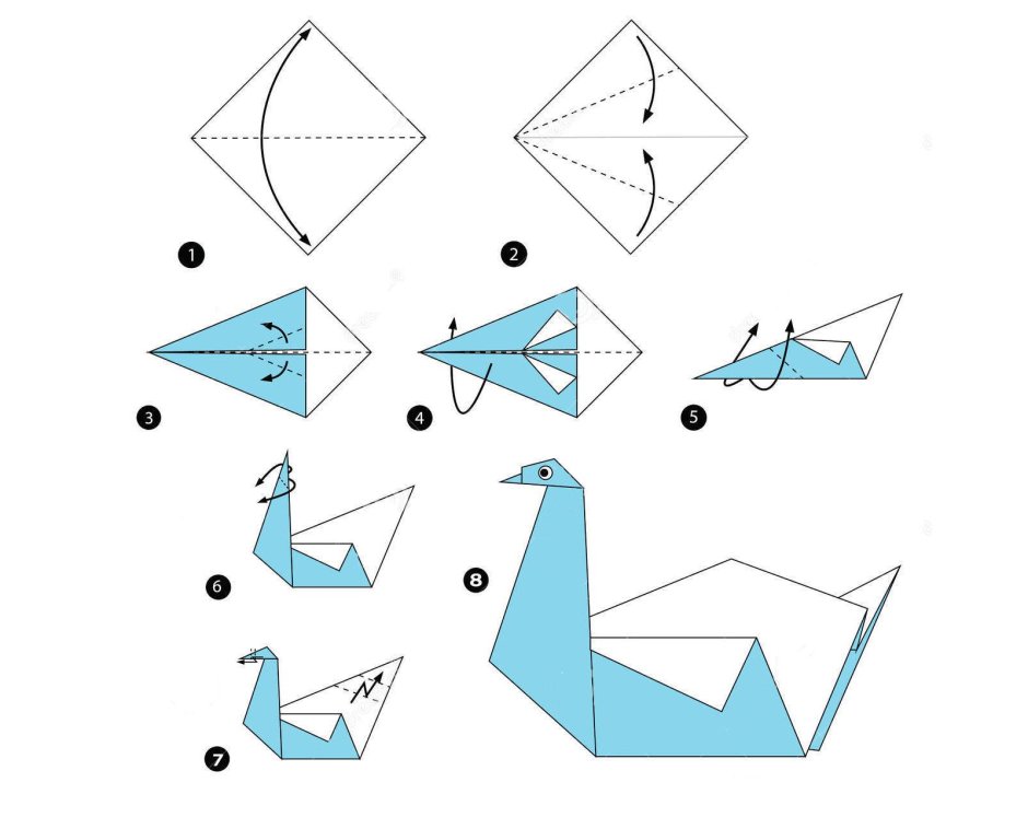 Оригами лебедь схема