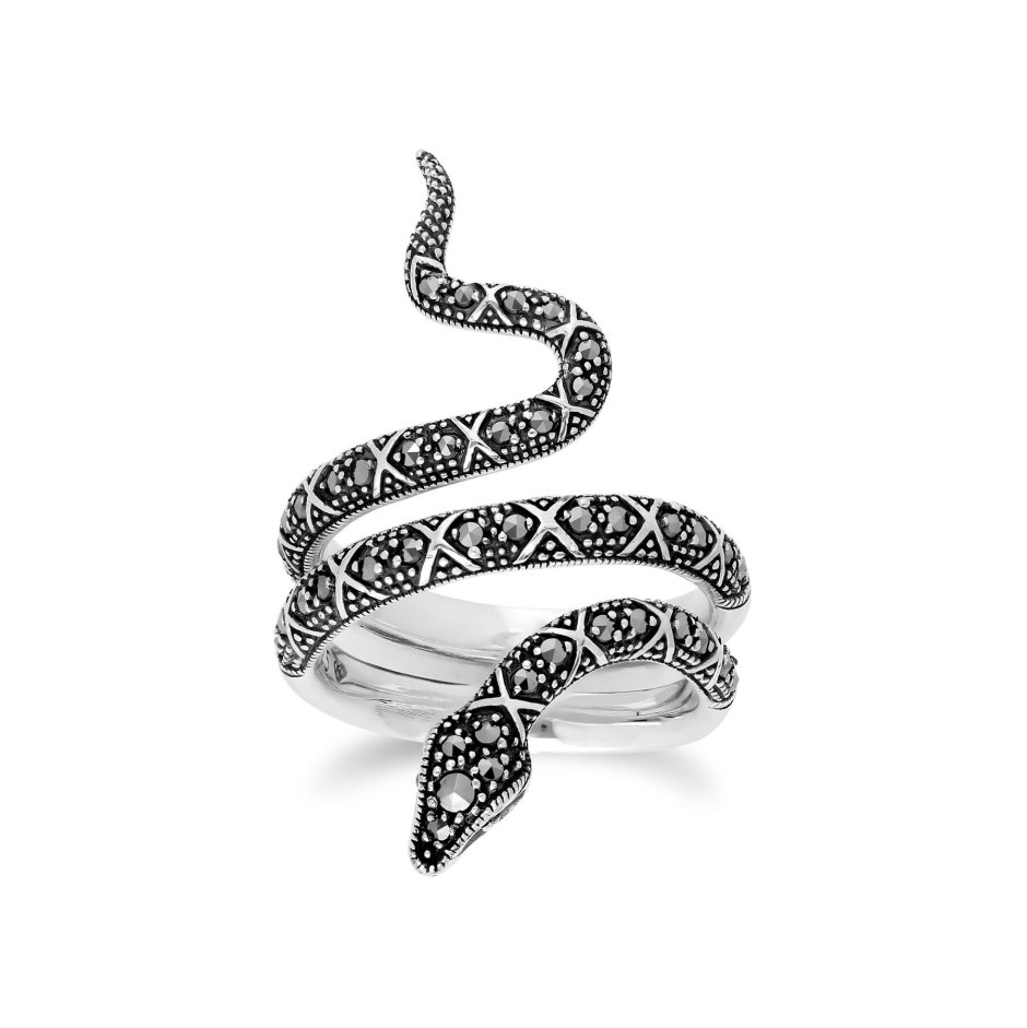 Кольцо серебро черненое Эстет змейка