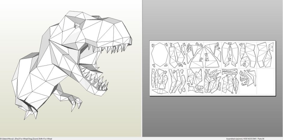 Паперкрафт динозавр схема
