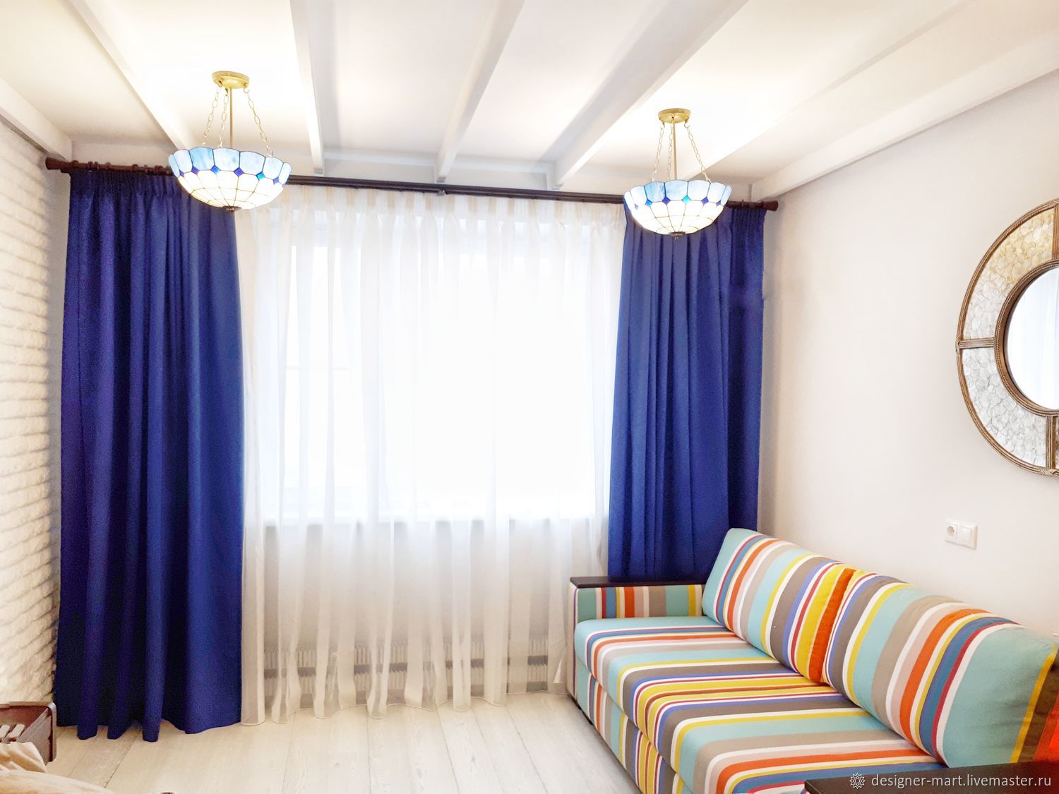 Какие шторы к синим обоям фото Blue curtains in the interior - download photo 13873