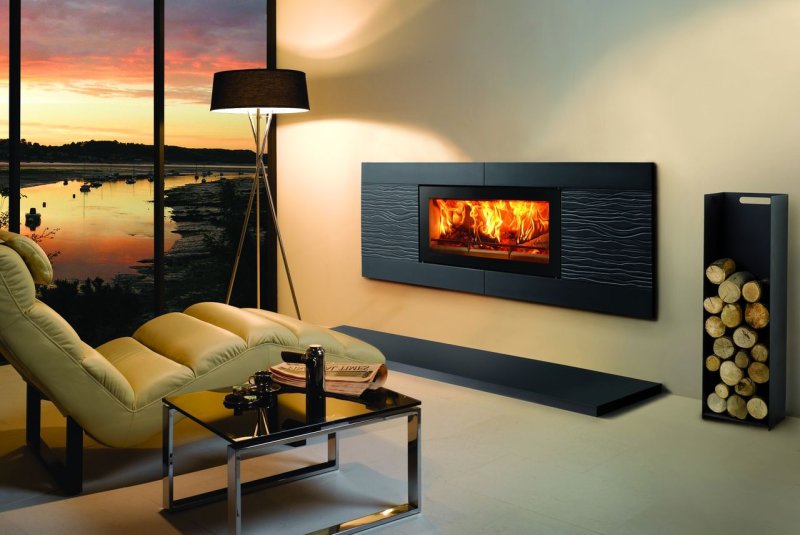 Electric fireplace in the interior of the living room