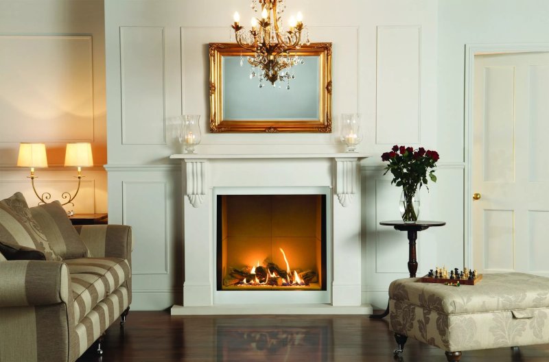 A fireplace in the interior