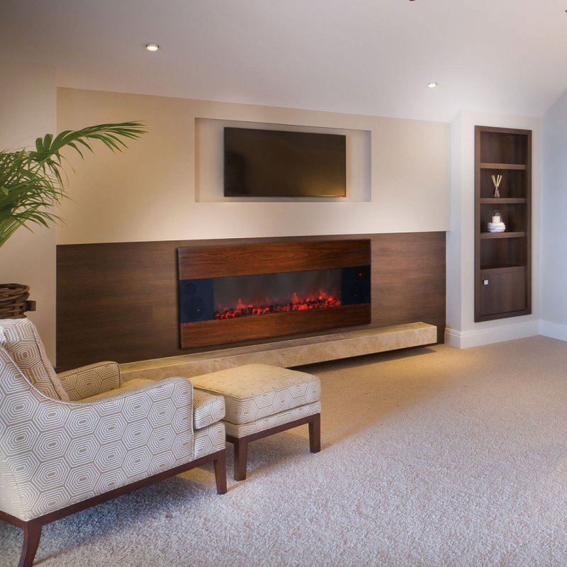 Electric fireplace in the interior of the living room