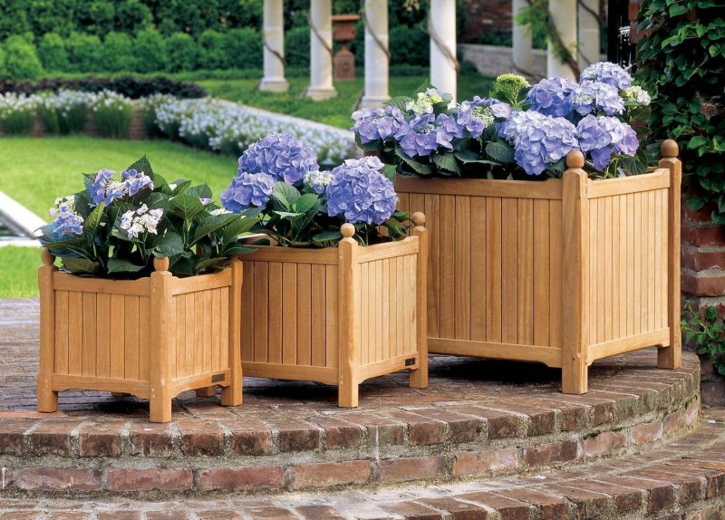 Wooden pots for flowers street