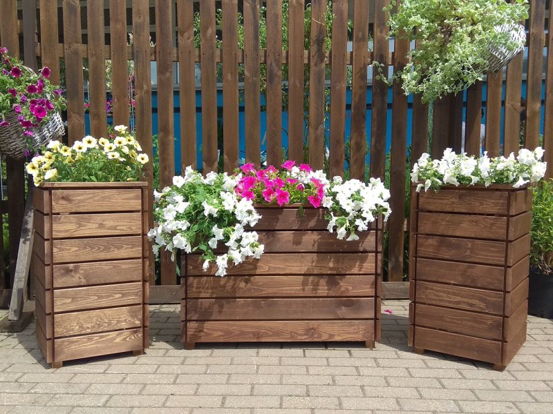 Wooden flowerpots for flowers street