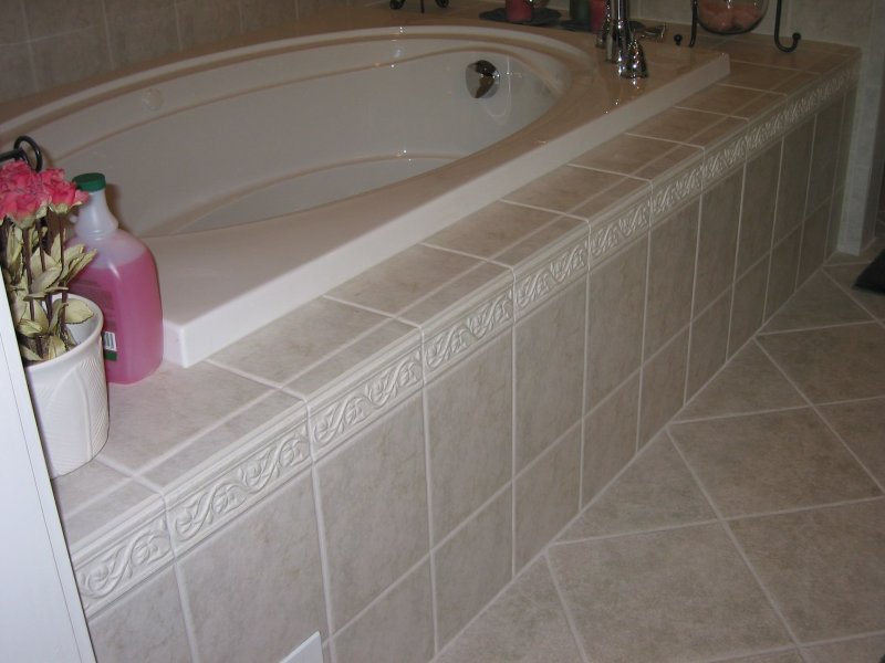 Bath lined with tiles