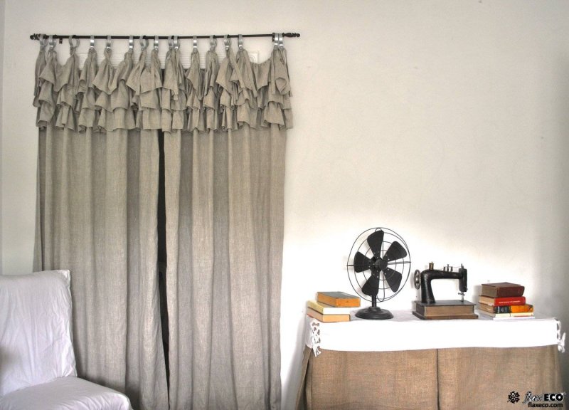 Linen curtains with ruffles