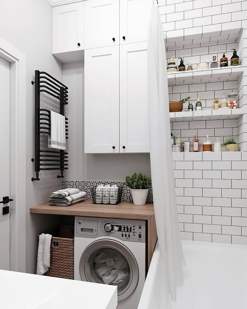 Design of a small bathroom with a washing machine