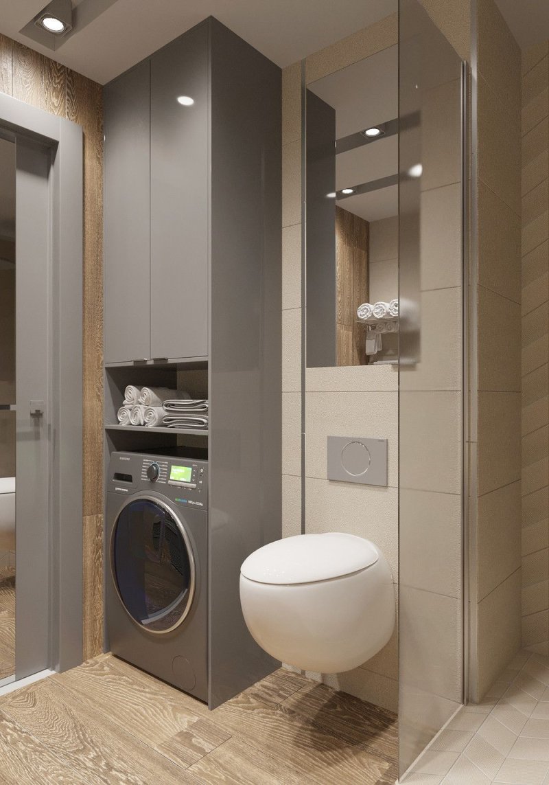 Design of a small bathroom without a toilet but with a washing machine