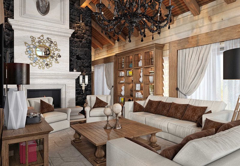 Alpine chalet interior living room