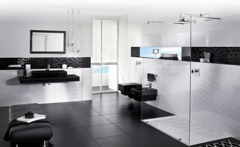 Black white bathroom tiles