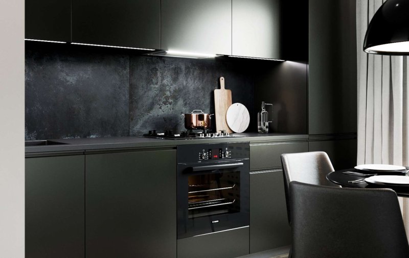 Black kitchen in the interior