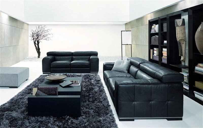 Black leather sofa