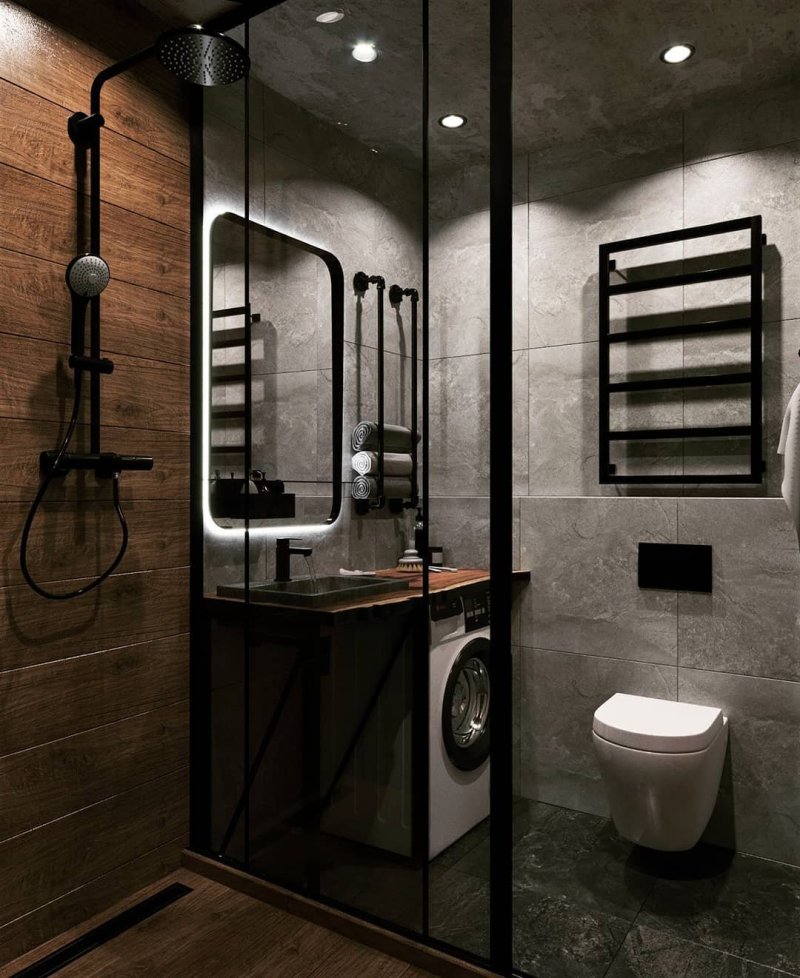 Bathroom in the style of loft with shower