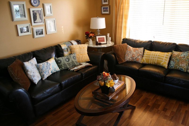 Brown sofa in the interior