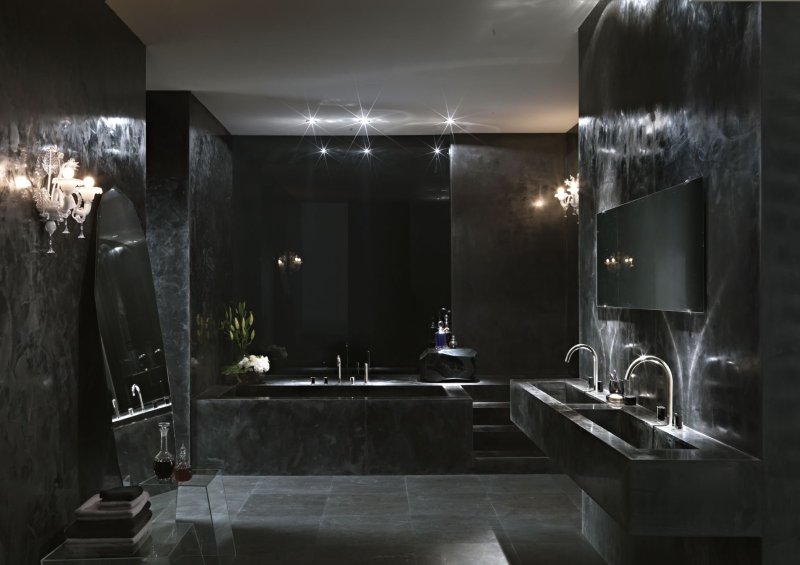 Black interior of the bathroom