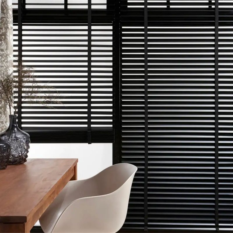 Black horizontal blinds