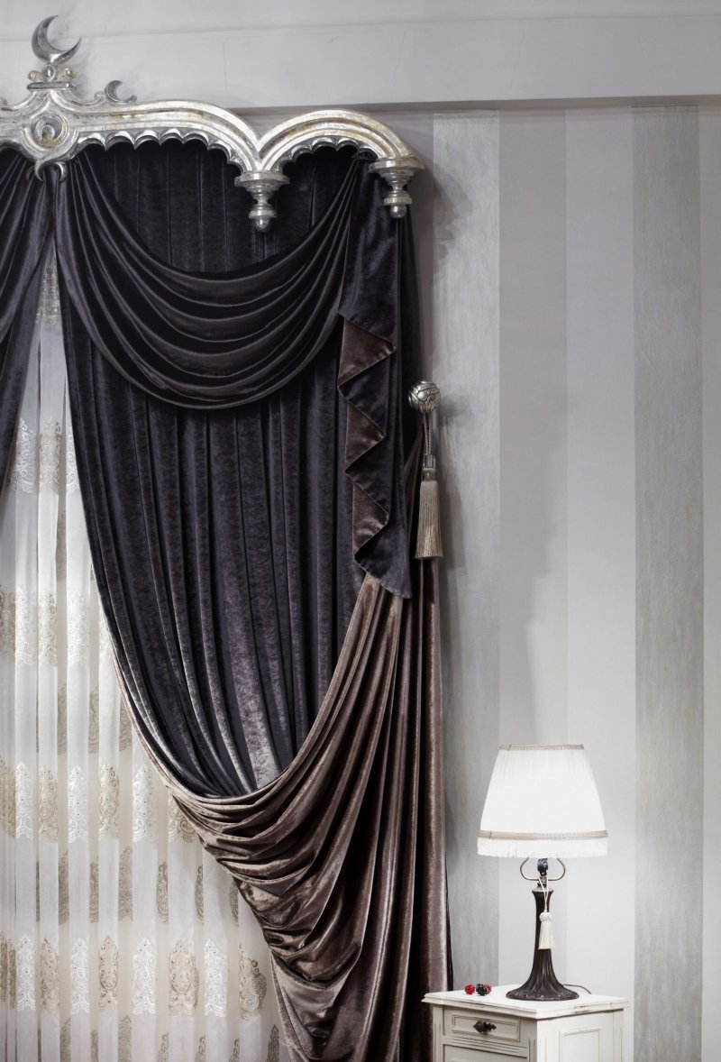 Velvet curtains in the interior