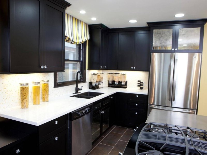 Black kitchen in the interior