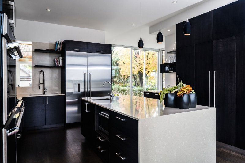 Black kitchen in the interior