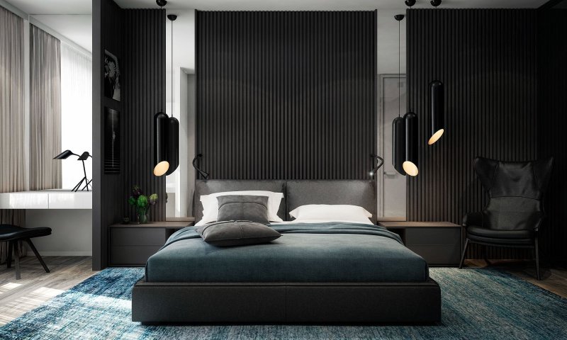 The interior of the bedroom in the style of minimalism