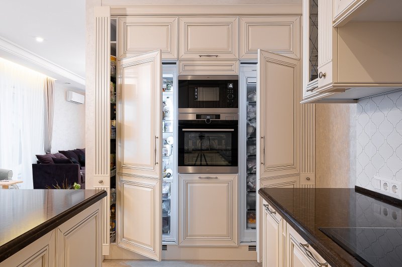 Kitchen with a separate refrigerator