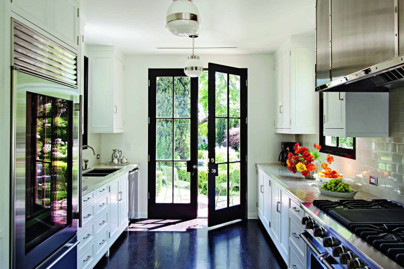 Kitchen with a French window