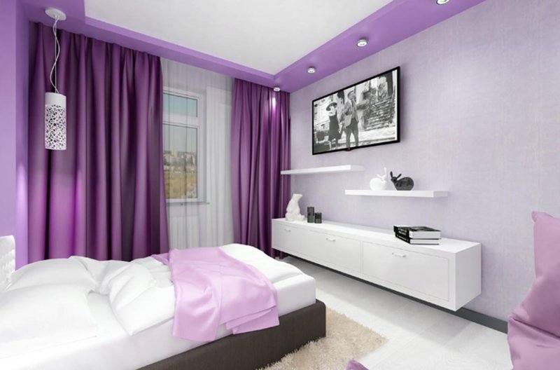 Lilac color in the interior of the bedroom