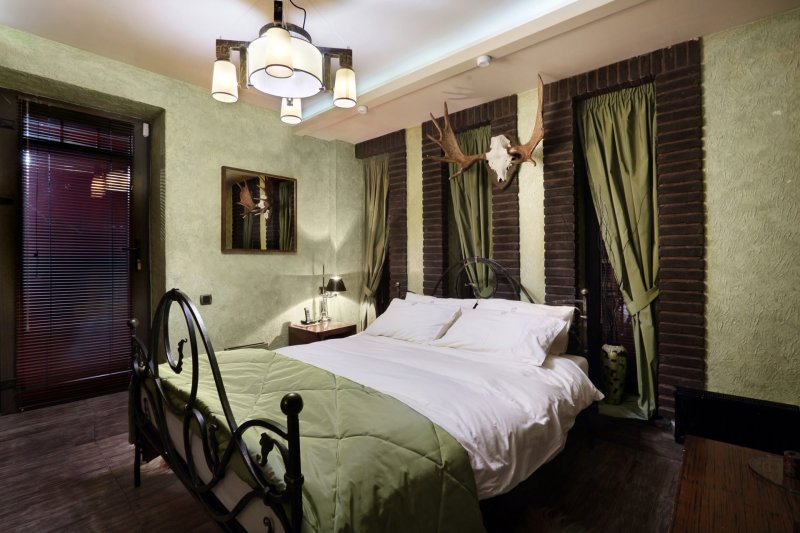 Pistachio color in the interior of the bedroom