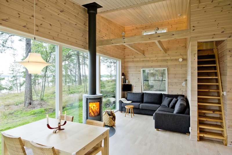 The interior of the frame house in the Scandinavian style