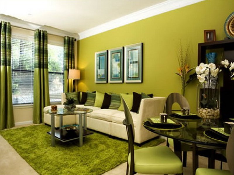 Living room in olive tones