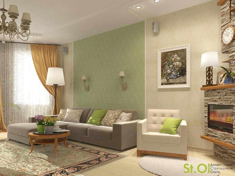 Living room in olive tones