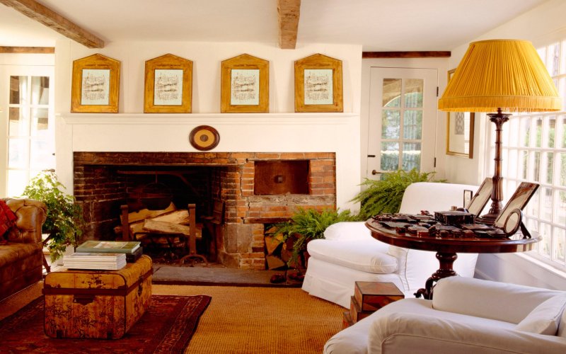 Living room interior with fireplace