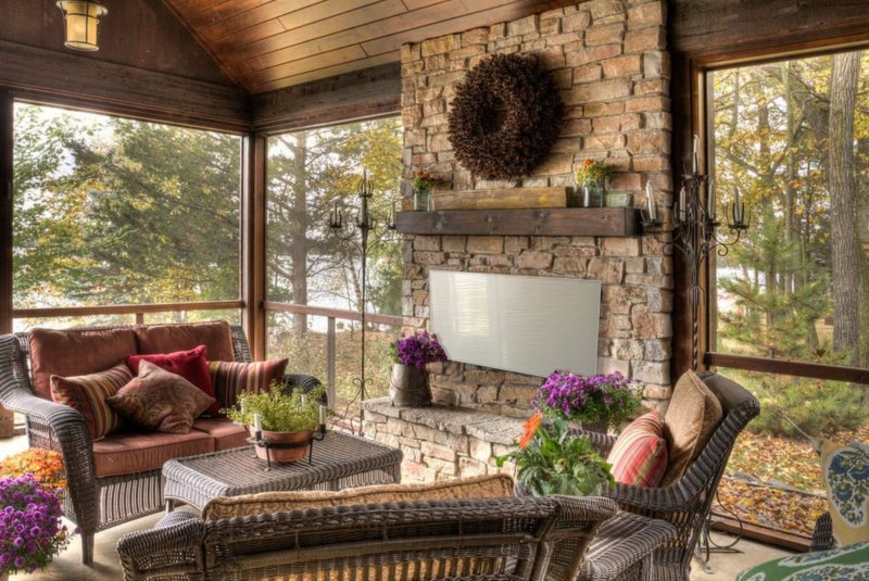 The veranda with a fireplace