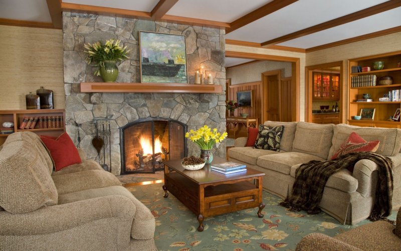 Cozy interior with fireplace