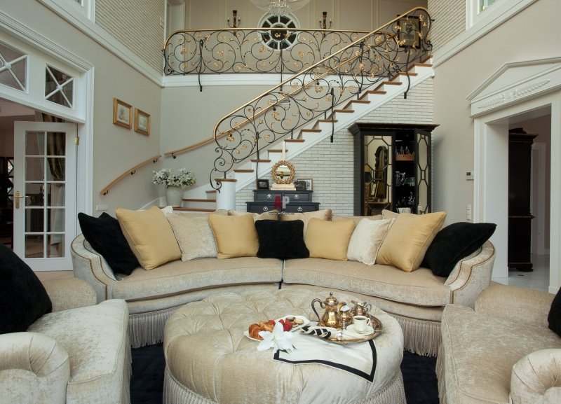 Living room interior with a staircase