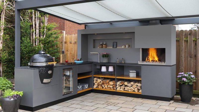 Summer kitchen with barbecue