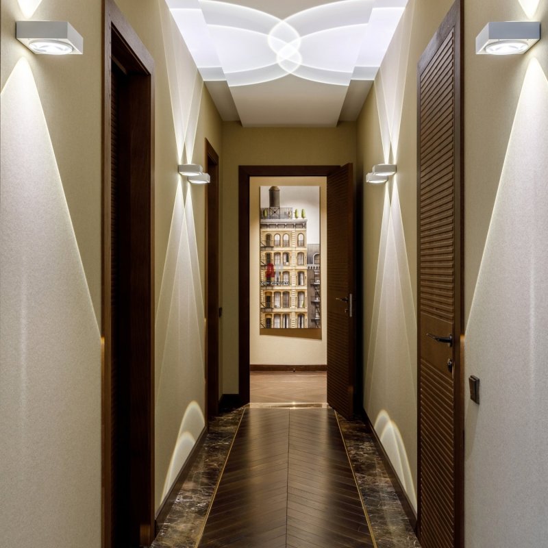 The interior of a narrow hallway