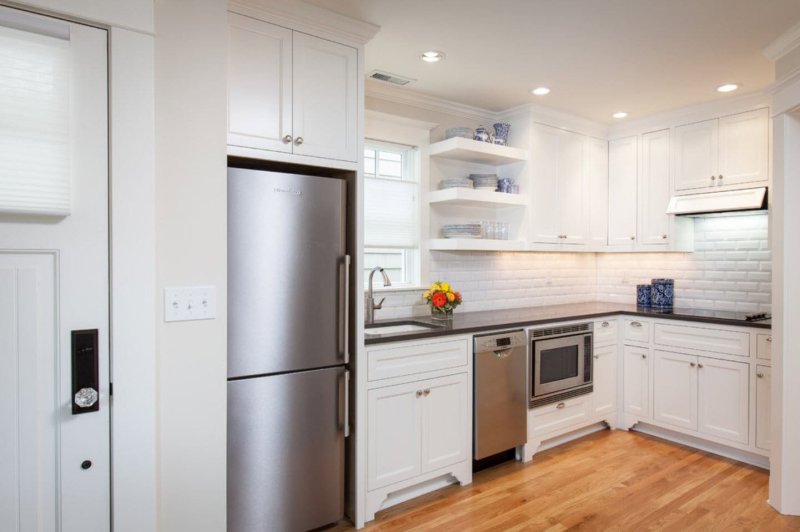 Kitchen with a white refrigerator