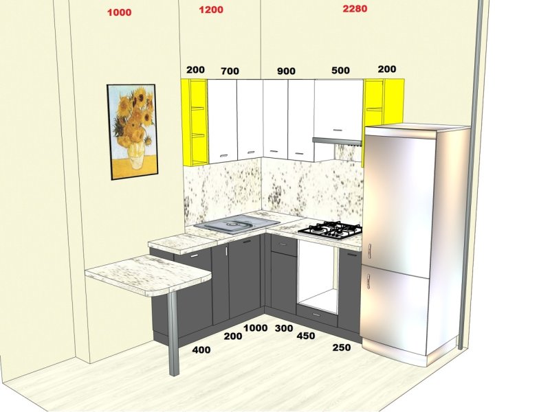 The layout of the kitchen is corner